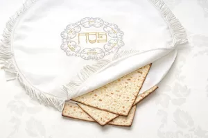 Storing the 3 matzah in the Passover embroidered bag.